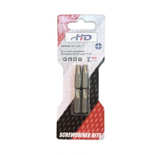 Биты крестообразные PH4х25мм 1/4" S2 (4шт)   H-D HD-77874