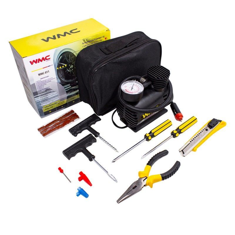 Компрессор автомобильный WMC-011 с набором инструментов (18л/мин, 8А)  12V WMC TOOLS WMC-011