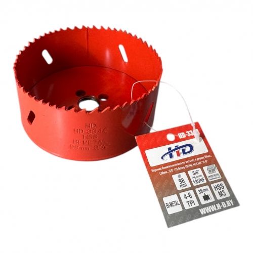 Коронка биметаллическая по металлу и дереву 98мм., L38мм., 5/8"-18UNF, HSS M3 H-D HD-3344