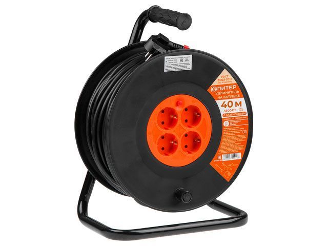 Удлинитель на катушке 40м (4 роз., 3.5кВт, с/з, ПВС 3х1.5)  ЮПИТЕР JP8404-02