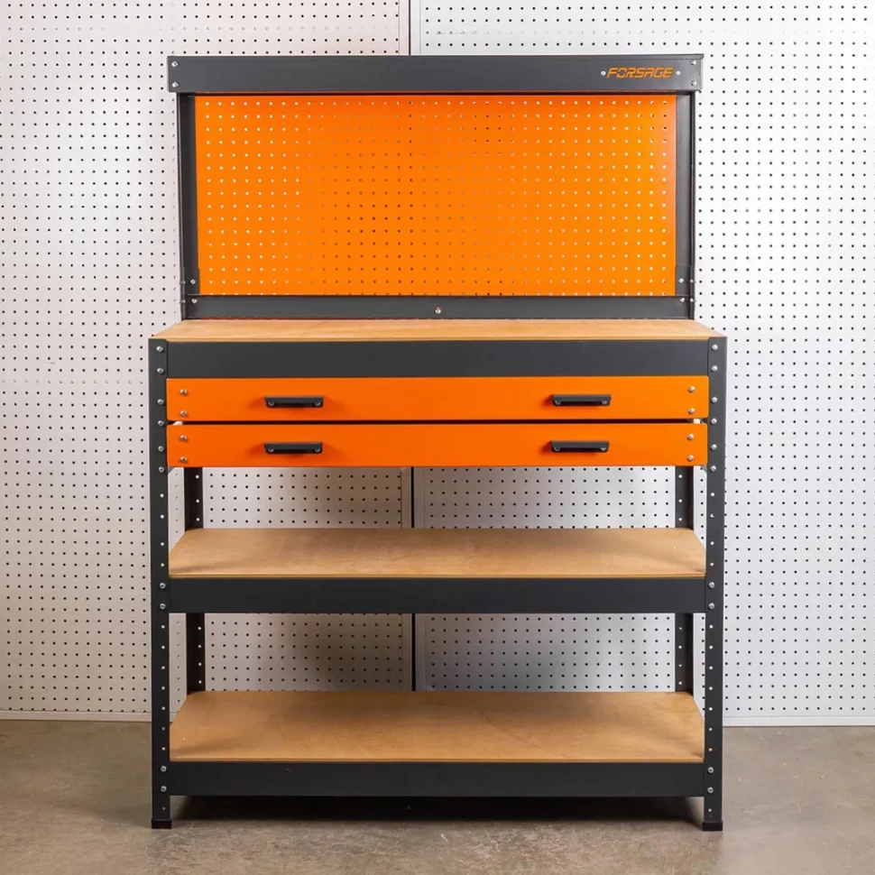 Верстак металлический 1000х400х1400мм с двумя выдвижными полками ,пр-во Беларусь Forsage F-WT00306