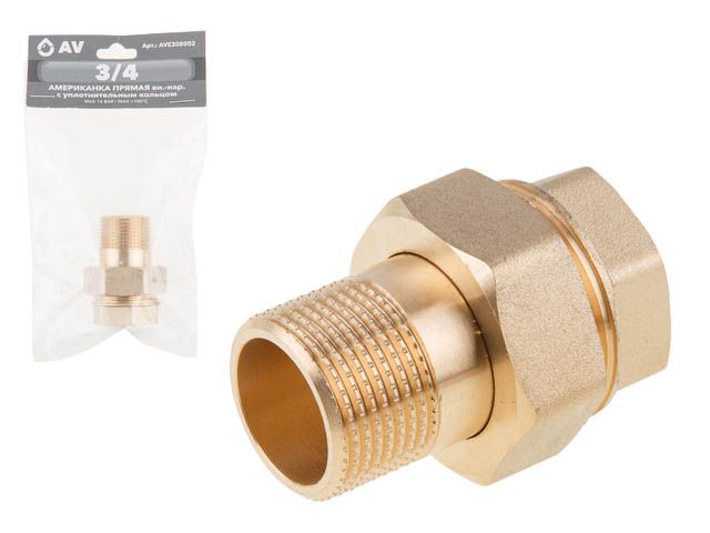 Американка прямая 3/4" вн.-нар., AV Engineering  (с уплотнительным кольцом)