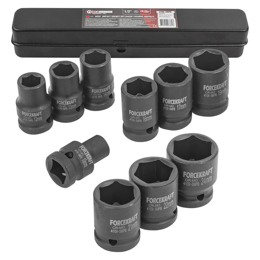 Набор головок ударный 1/2" 10пр., 6-гр (8-27мм) FORCEKRAFT FK-4109-5MPB
