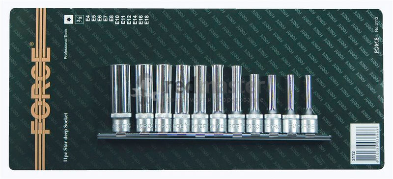 Набор головок глубоких 3/8" Е4-Е18, 11пр. Е-профиль Force 3112