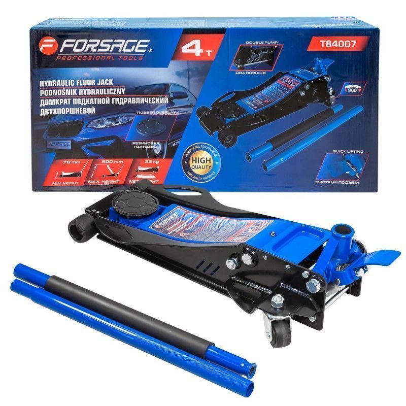 Домкрат подкатной гидравлический двухпоршневой h(78-500мм) 4т Forsage F-T84007