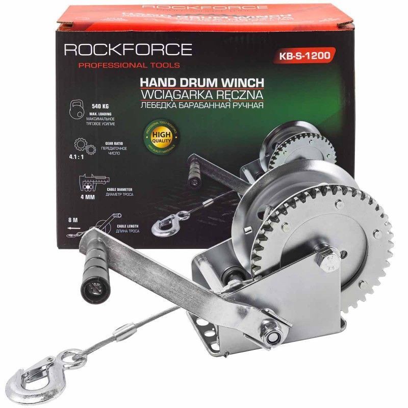 Лебедка барабанная ручная г/п 540кг RockFORCE Rock FORCE RF-KB-S-1200