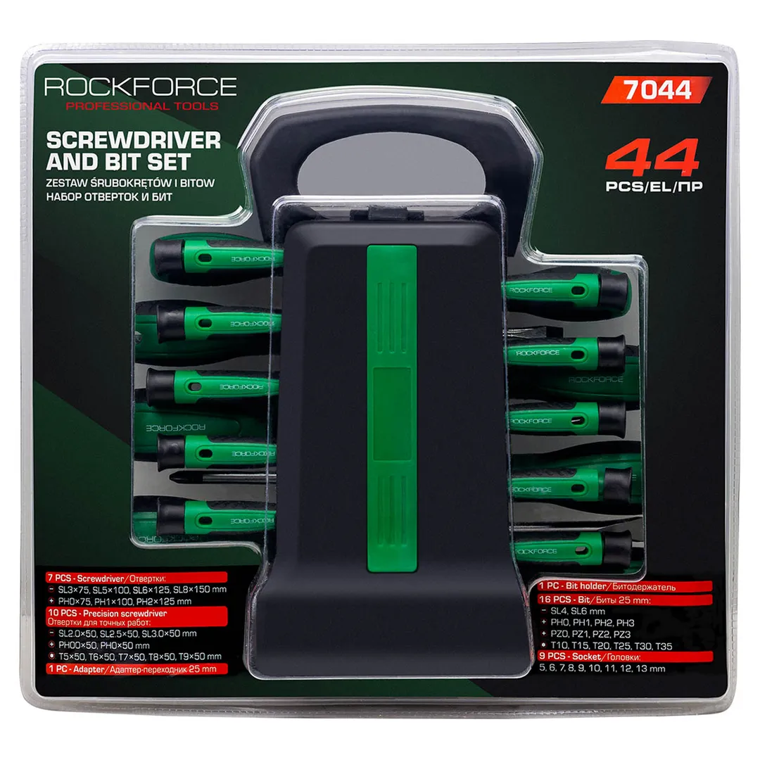 Отвертки в комплекте с битами, набор 44пр. RockFORCE RF-7044