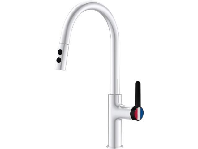 Смеситель для кухни (Lt) D35, серия Rose белый + черный, (Вытягивающийся двухрежимный J-излив) a-five A5-0925