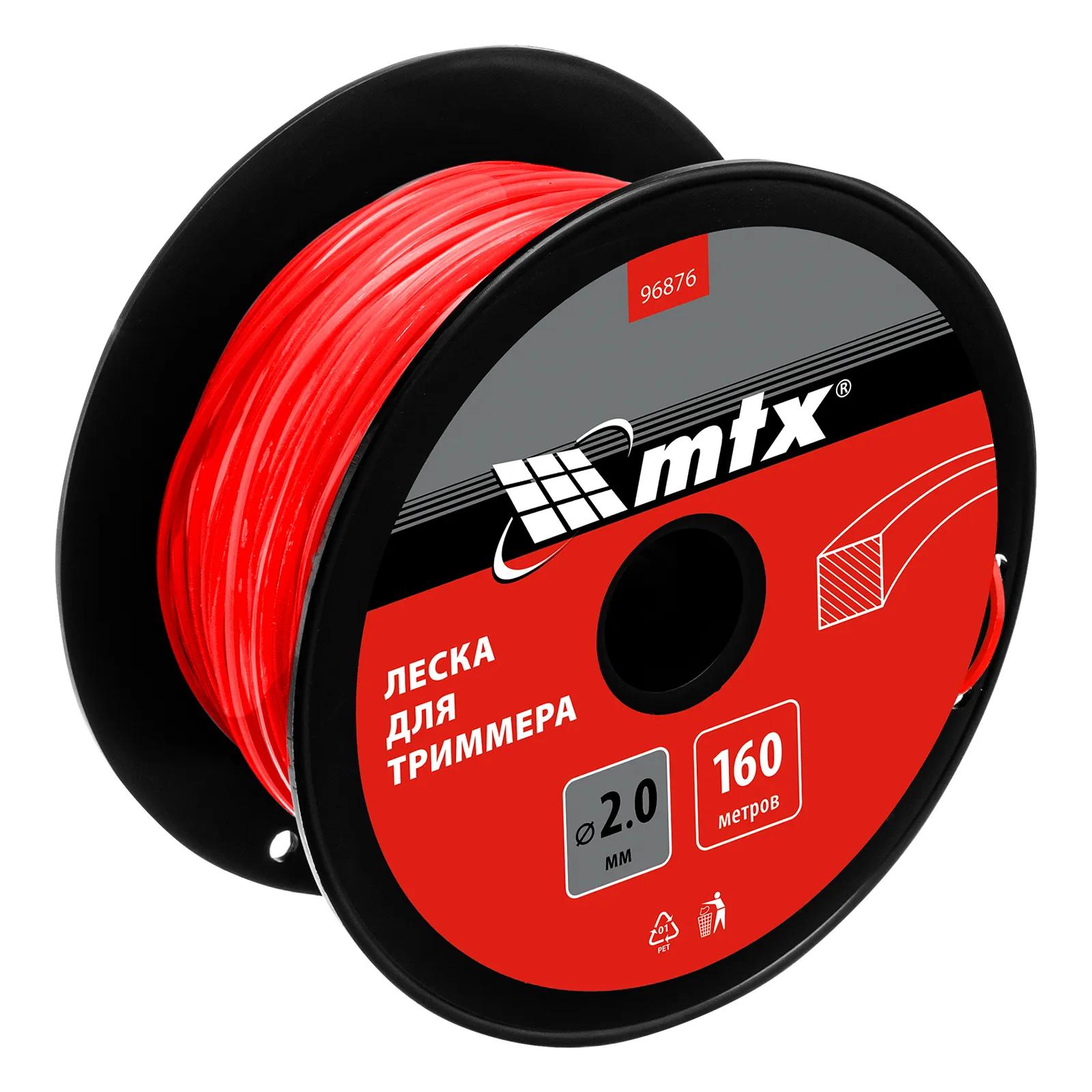 Леска для триммера квадрат 2,0 мм х 160 м, на катушке   MTX 96876