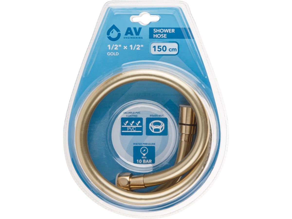 Шланг душевой, PVC, 1/2" г-г 150 см, золото AV Engineering AVSSS-116