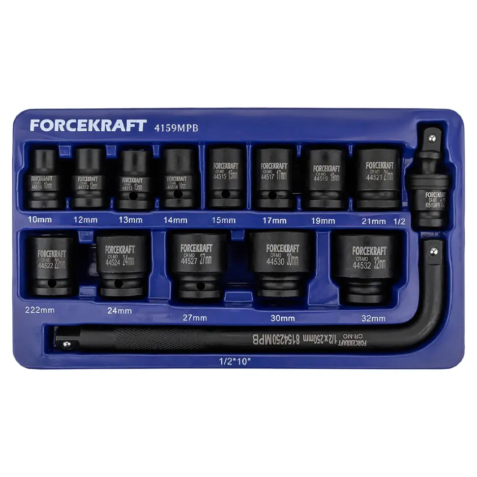 Головки ударные, набор 15пр., 1/2" (6гр.) FORCEKRAFT FK-4159MPB