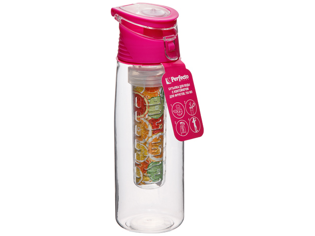 Бутылка для воды с контейнером для фруктов, 750 мл, розовая  ...PERFECTO LINEA 34-758071