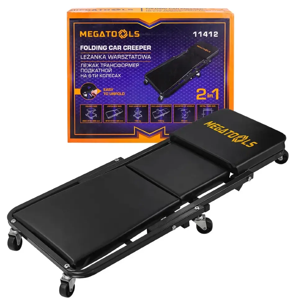 Лежак трансформер подкатной на 6-ти колесах MEGATOOLS MT-11412