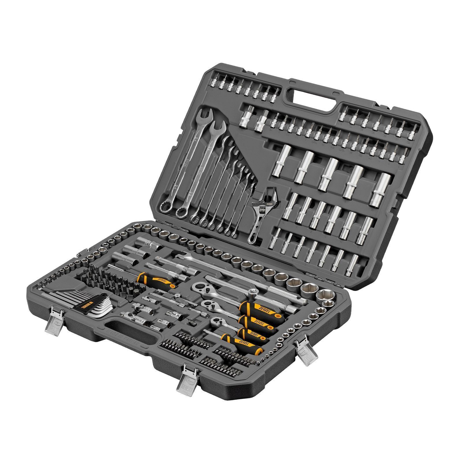 Набор инструментов, 1/2", 1/4", 3/8", CrV, S2, пластиковый кейс, 216 предметов  ...DENZEL 15807