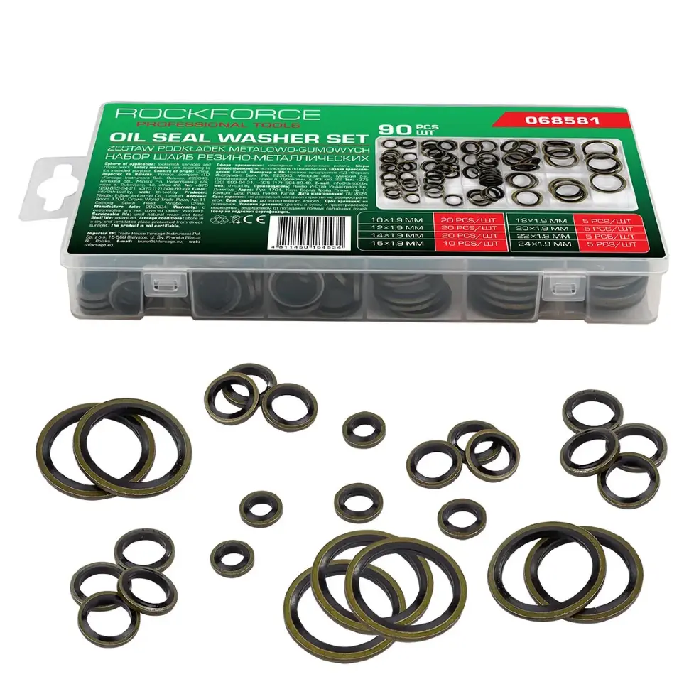 Шайбы резино-металлические, набор 90пр. RockFORCE RF-068581 Шайбы резино-металлические, набор 90пр. RockFORCE RF-068581