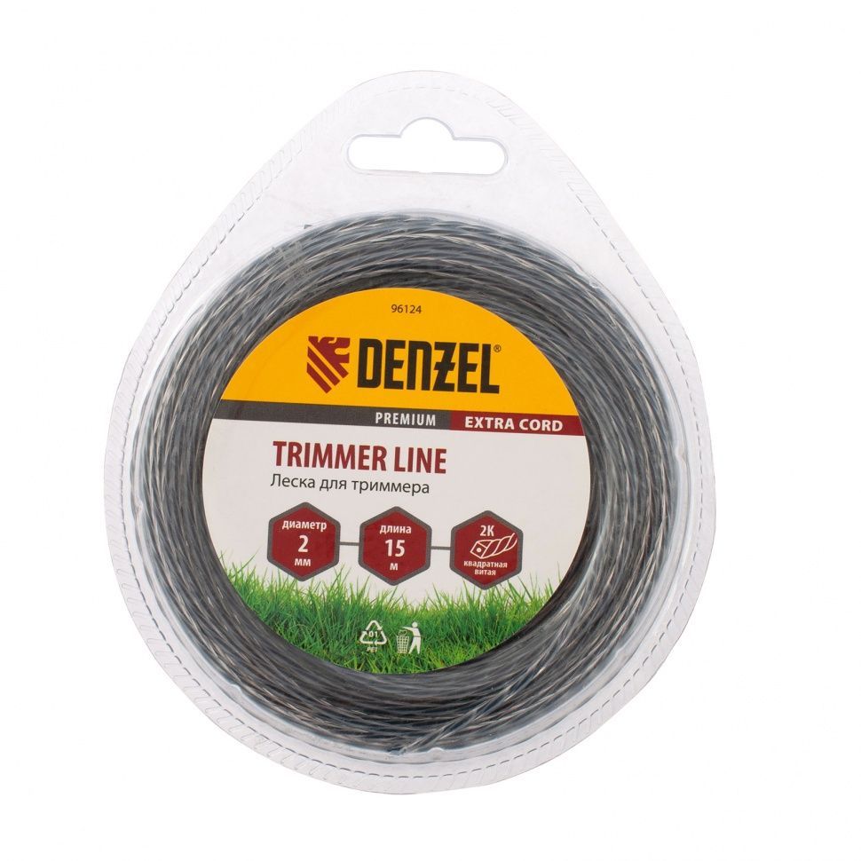 Леска для триммера двухкомпонентная квадрат 2.0mm 15 м EXTRA CORD DENZEL 96124