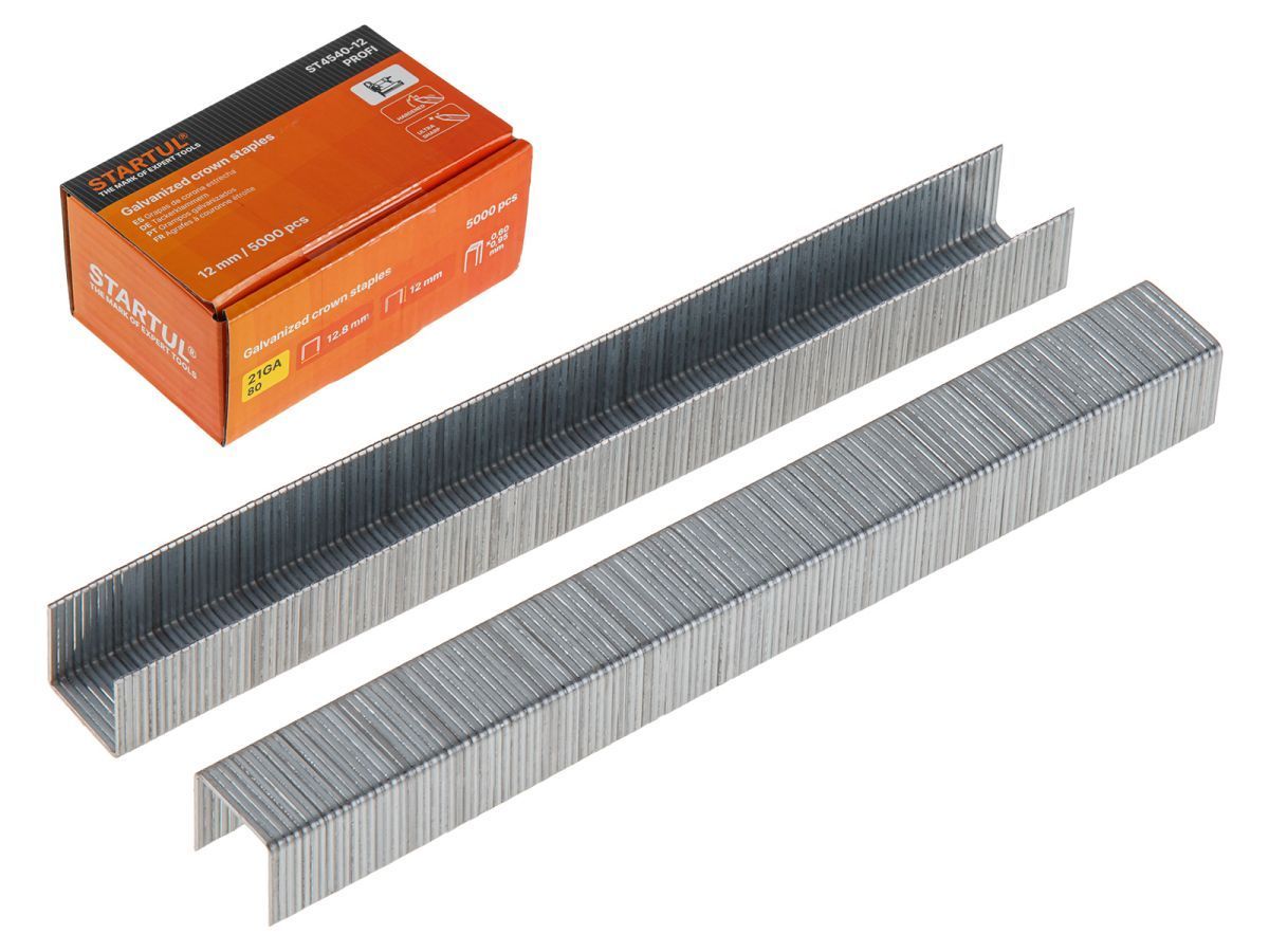 Скобы тип 21GA 12мм (5000шт) PROFI (ST4540-12) (для пневмостеплера, сечение 0,60х0,95мм, ширина скобы 12,8мм) STARTUL ST4540-12
