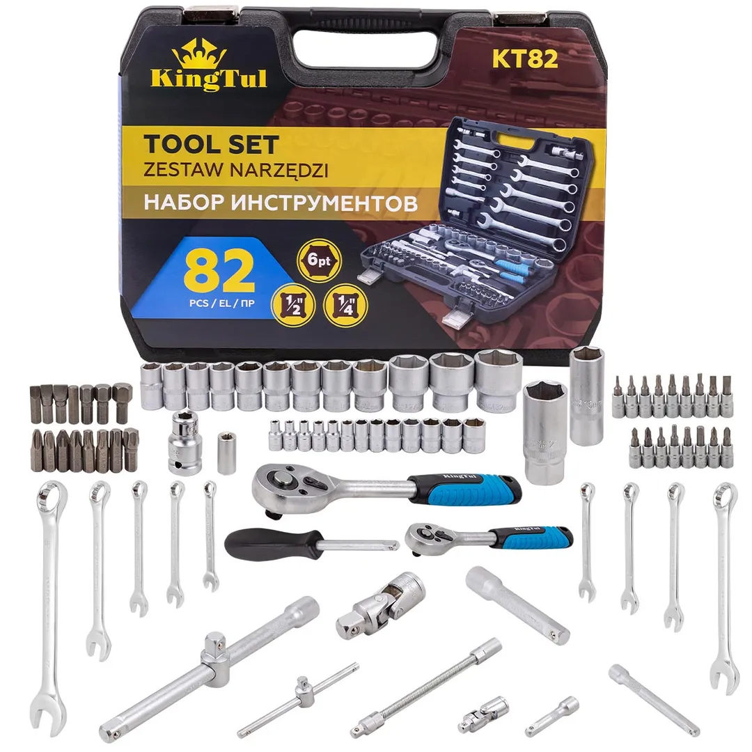 Набор инструментов 82 пр.1/2",1/4" (6 гр.) (4-32 мм.) KINGTUL KT-82
