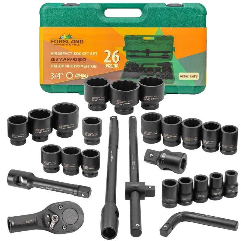 Набор инструментов ударных 26пр., 3/4" 12гр. (17-50мм) Forsland Forsland-68262-9MPB