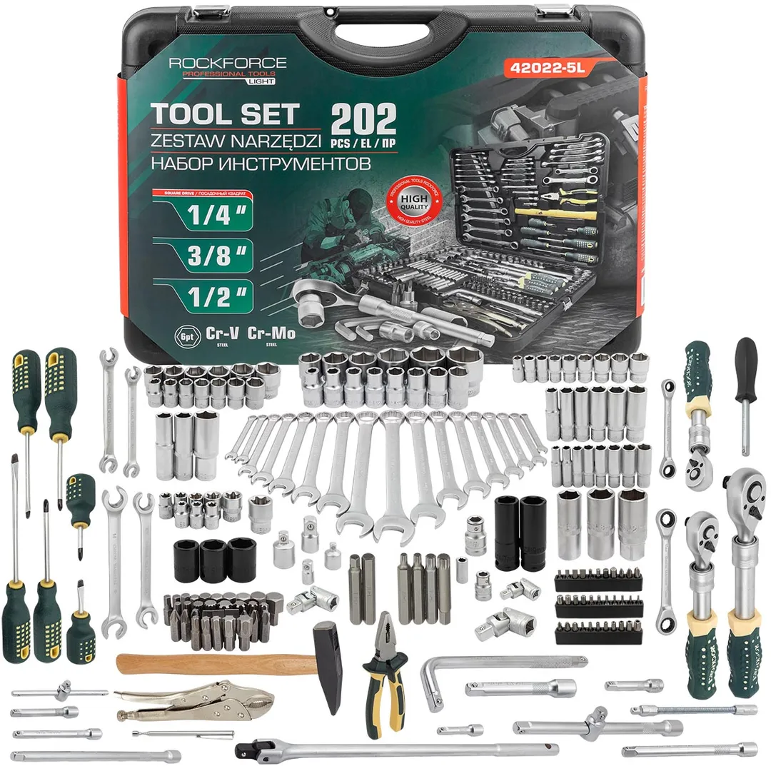 Набор инструментов 202пр. 1/4" 3/8" 1/2" 6гр RockFORCE LIGHT RF LIGHT-42022-5L
