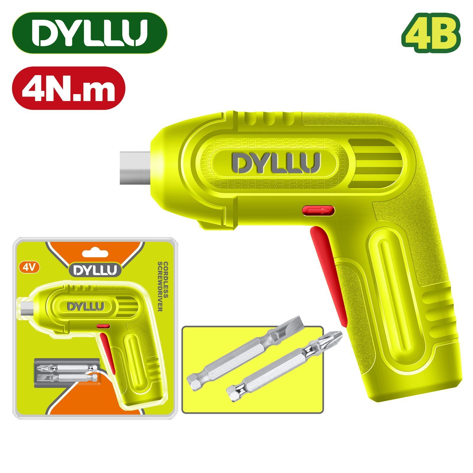 Отвертка аккумуляторная,4 В, 4 Нм, 240 об/мин, патрон 1/4", USB Type-C,  DYLLU DTCV4628