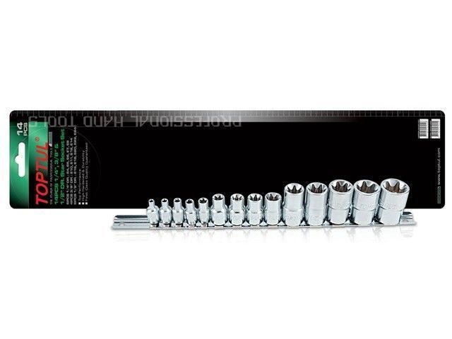 Набор головок 1/4", 3/8", 1/2" E4-E24, 14пр. на подвесе Toptul GAAR1402