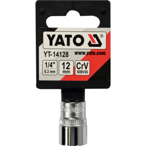 Головка торцевая 1/4" 6гр. 12mm L25mm CrV на держателе  YATO YT-14128