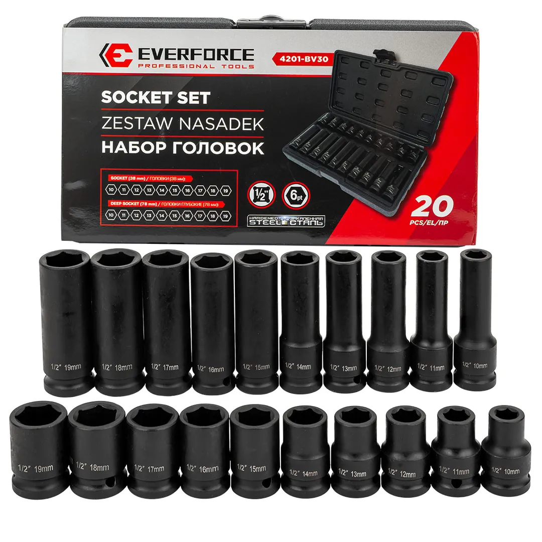 Головки 1/2'', набор 20пр. (6гр.)  EVERFORCE EF-4201-BV30
