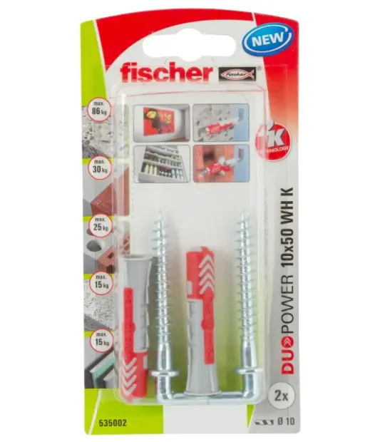 Универсальный дюбель DUOPOWER 10х50 г-образн. крюк(упак. 2шт)  Fischer 535002f