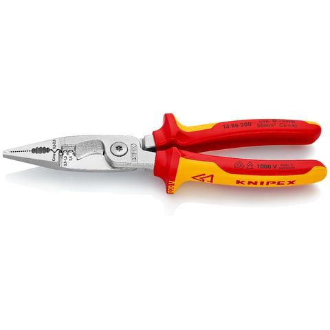 Клещи электромонтажные VDE 1000V, 6-в-1, L-200 мм, хром., 2-комп. рукоятки  KNIPEX 1386200