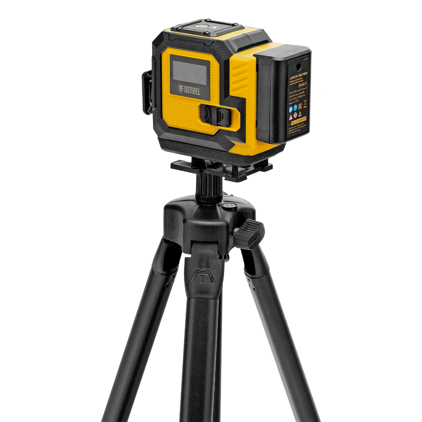 Лазерный уровень мультипризменный DLV-360-3T, 30 м, зеленый луч, Li-Ion 2,4 Aч, штатив  DENZEL 350805