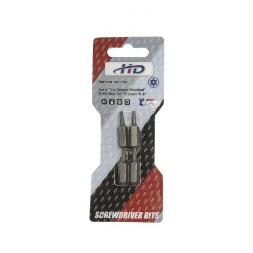Биты "Torx Tamper Resistant" TR10x25мм 1/4" S2 (4шт)   H-D HD-77902