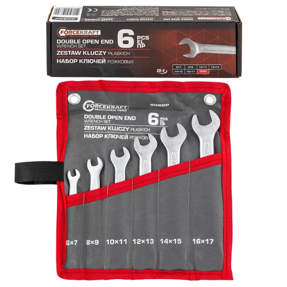 Ключи рожковые, набор 6пр. (6х7, 8х9, 10х11, 12х13, 14х15, 16х17мм) FORCEKRAFT FK-5062P