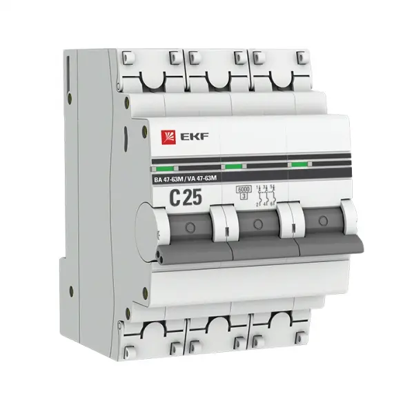 Авт. выкл. 3P 25А (C) 6кА ВА 47-63M без тепл. расцепит. PROxima EKF mcb4763m-6-3-25C-pro