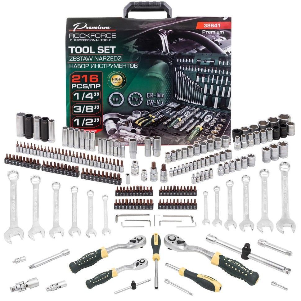 Набор инструментов 216пр. 1/4''3/8''1/2''(6гр, 12гр)(4-32мм) Rock FORCE RF-38841 Premium