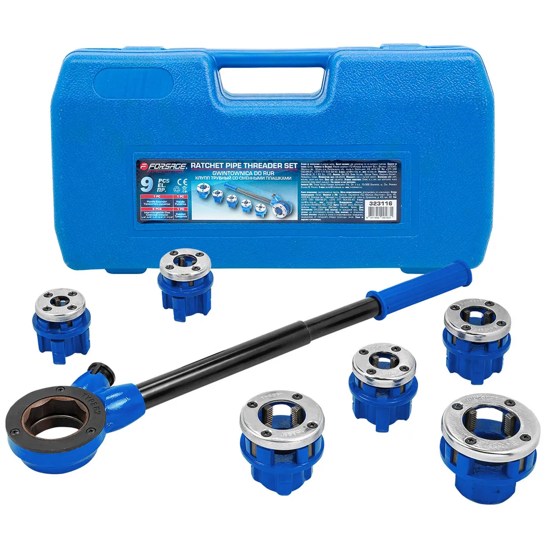 Клупп трубный со сменными плашками (1/4", 3/8", 1/2", 3/4",1", 1 1/4")...Forsage F-323116