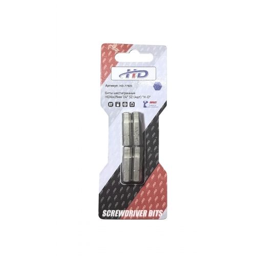 Биты шестигранные HEX6x25мм 1/4" S2 (4шт)   H-D HD-77923