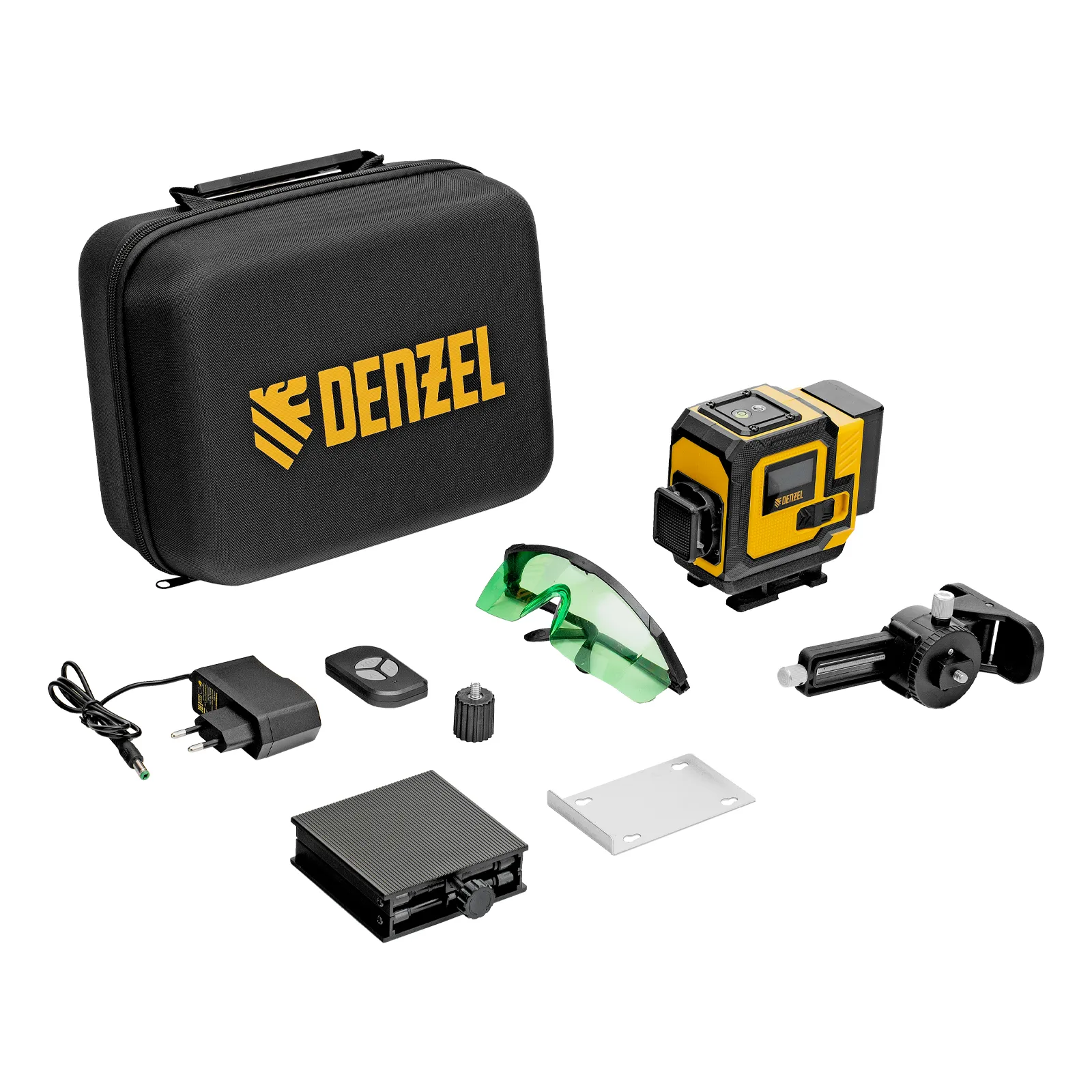 Лазерный уровень мультипризменный DLV-360-3C, 30 м, зеленый луч, Li-Ion 2,4 Aч, кейс DENZEL 35080