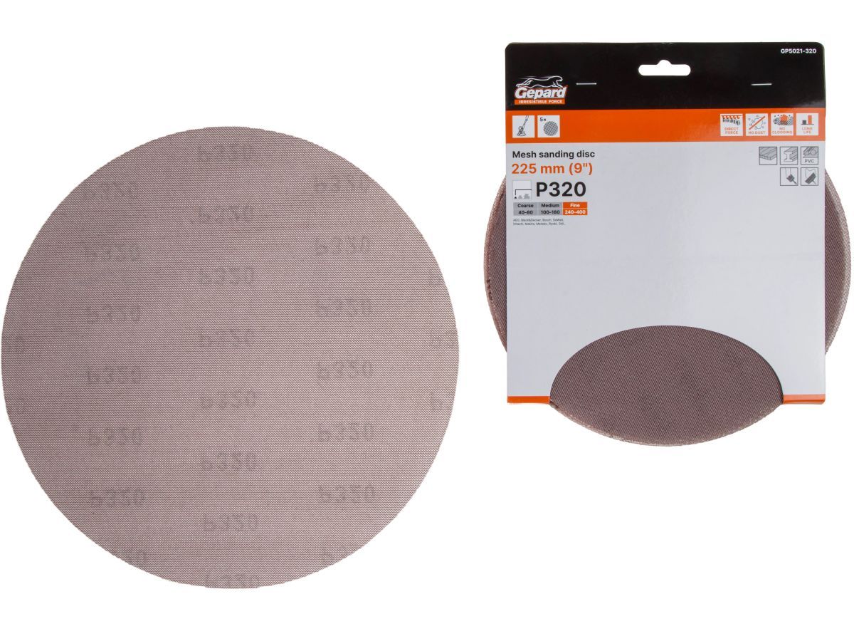 Шлифлист 225мм круг Р320 сетка, самосцепл. 5шт. (GP5021-320) GEPARD GP5021-320