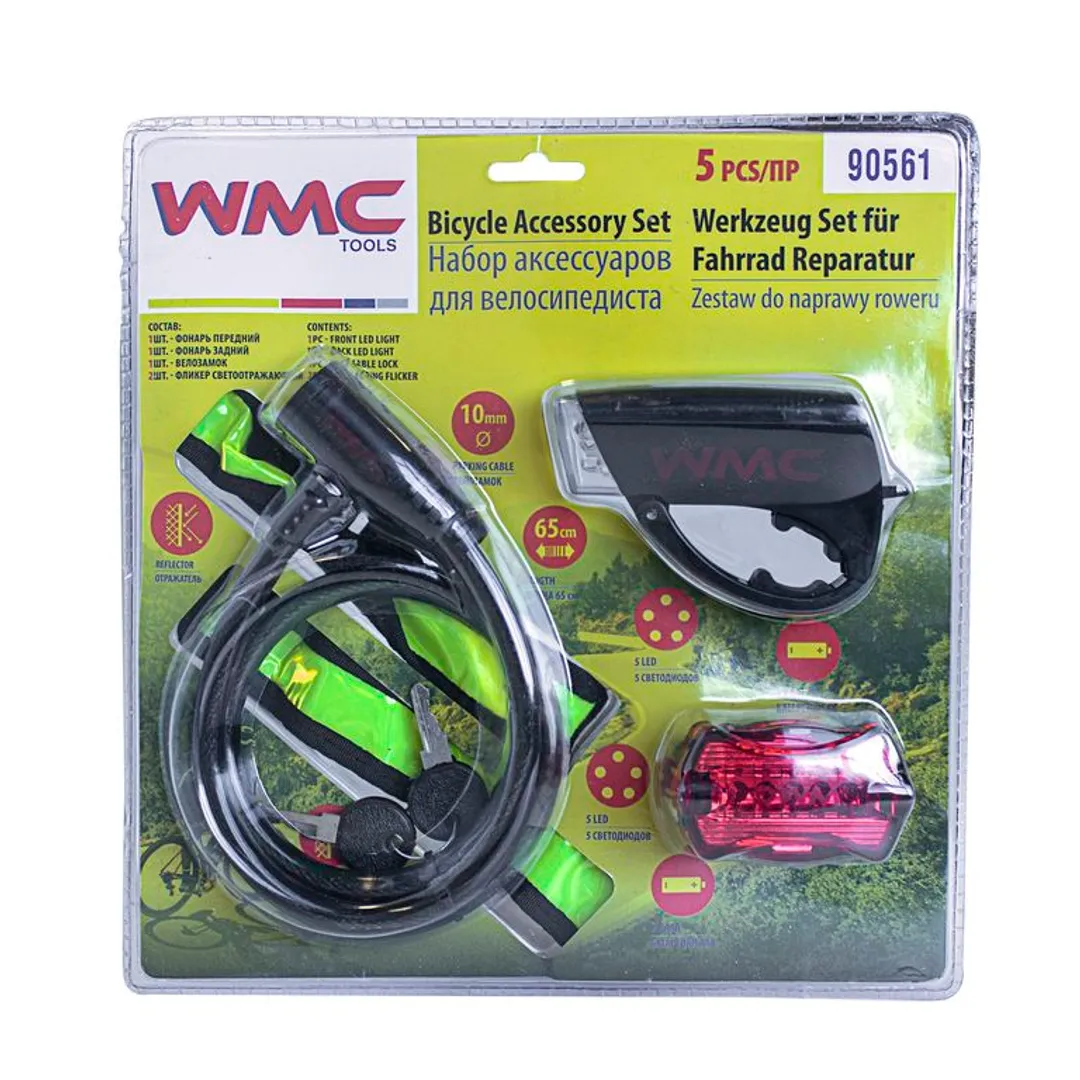 Фонари для велосипеда с аксессуарами, набор 5пр. WMC TOOLS 90561