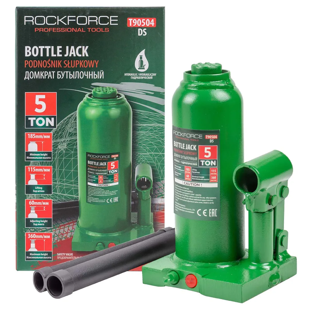 Домкрат бутылочный 5т (h min 185мм, h max 360мм)  Rock FORCE RF-T90504(DS)