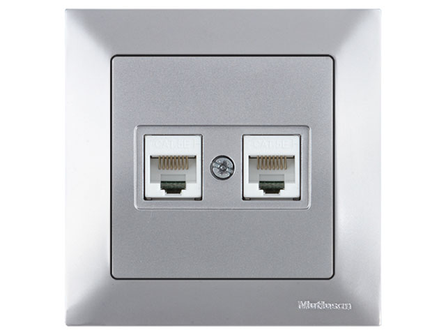 Розетка компьютерная 2xRJ45 (Cat5e, скрытая) серебро, DARIA ((2xRJ 45) 8-pin, соединения типа 568A и...MUTLUSAN 2120 138 0182