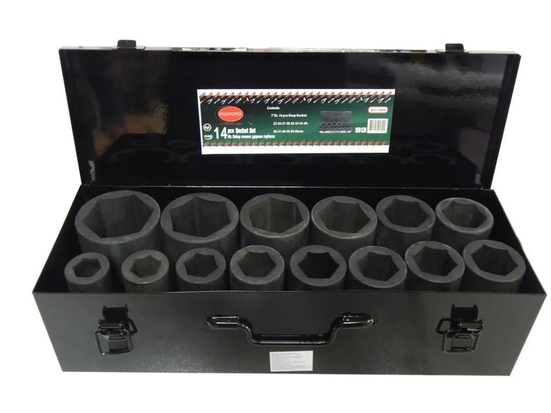 Набор головок ударных глубоких 14пр. 1''(22,24,27,30,32,33,34,36,38,41,46,50,55,60) в метал.кейсе RockFORCE RF-8152MPB