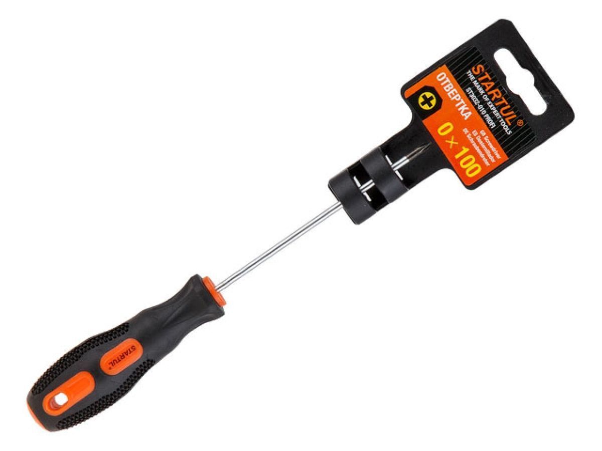 Отвертка "+" №0 100mm PH  PROFI (крестовая Phillips, рукоятка Anti slip) STARTUL ST3032-010
