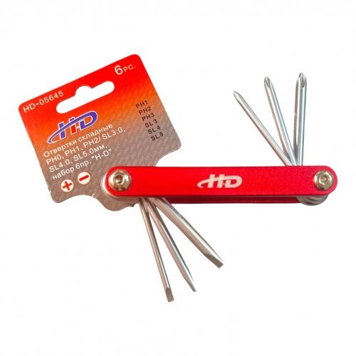 Отвертки складные PH0, PH1, PH2/ SL3.0, SL4.0, SL5.0мм, набор 6пр. H-D HD-05645
