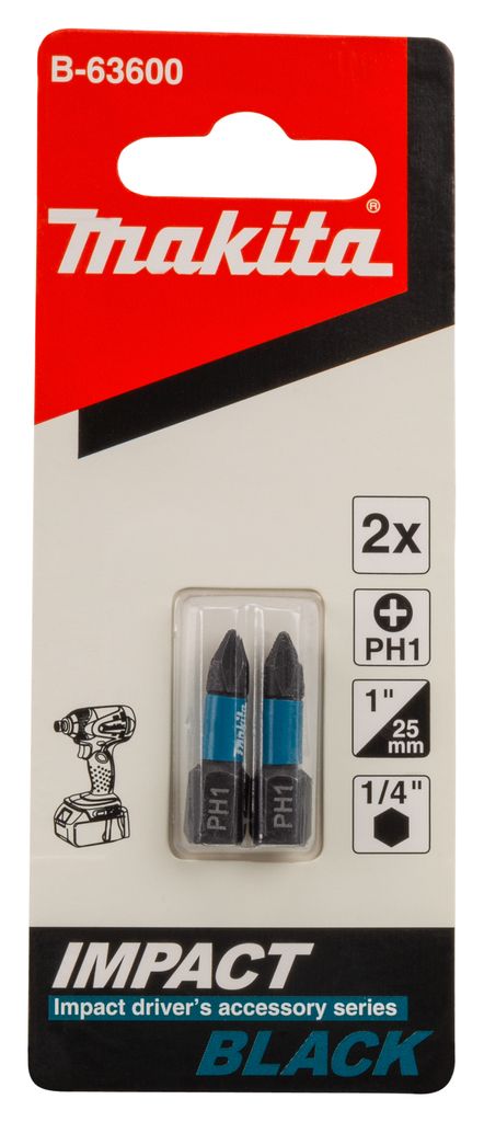 Бита ударная PH1 25 мм Impact Black (2 шт) MAKITA B-63600