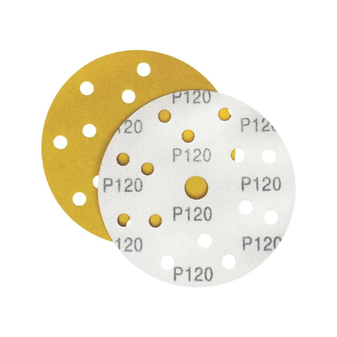 Наждачная бумага желтая D150 мм P120 Velcro (тип зерна – оксид алюминия) 15 отверстий Гамматест M3-255D150P120