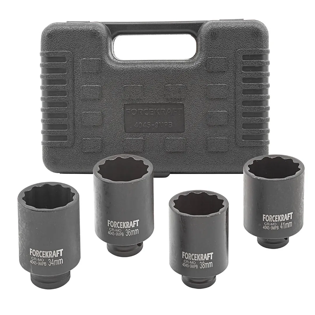 Головки ударные глубокие, набор 4пр., 1/2", 12гр. (34-41м) FORCEKRAFT FK-4045-9MPB