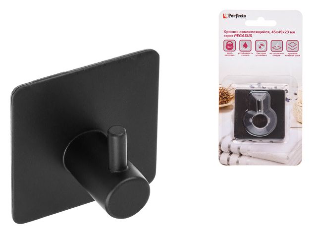 Крючок самоклеящийся PEGASUS, нержавеющая сталь/черный, блистер PERFECTO LINEA 35-009001