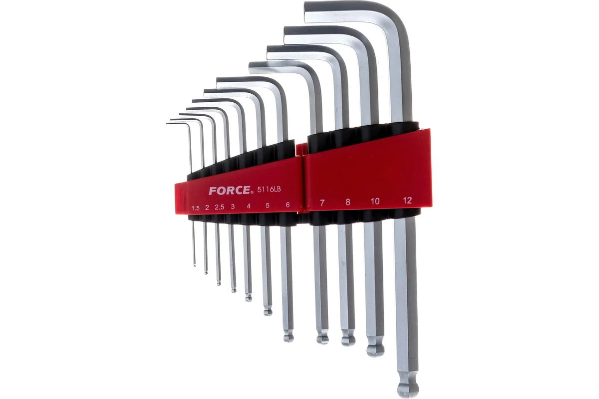 Набор ключей шестигранных,1.5-12мм,11 пр.длинных с шаром Force 5116LB